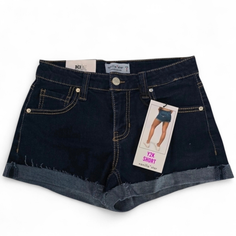 Vanilla Star Y2K Denim Shorts Low Rise Dark Wash Size 24